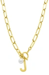 ADORNIA 14K GOLD PLATED INITIAL & PEARL PENDANT NECKLACE