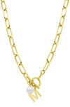 ADORNIA 14K GOLD PLATED INITIAL & PEARL PENDANT NECKLACE