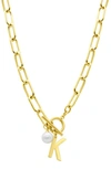 ADORNIA 14K GOLD PLATED INITIAL & PEARL PENDANT NECKLACE