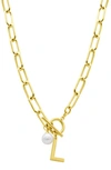 ADORNIA 14K GOLD PLATED INITIAL & PEARL PENDANT NECKLACE