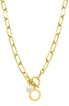 ADORNIA 14K GOLD PLATED INITIAL & PEARL PENDANT NECKLACE