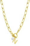 ADORNIA 14K GOLD PLATED INITIAL & PEARL PENDANT NECKLACE