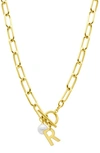 ADORNIA 14K GOLD PLATED INITIAL & PEARL PENDANT NECKLACE