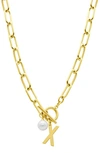 ADORNIA 14K GOLD PLATED INITIAL & PEARL PENDANT NECKLACE