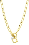 ADORNIA 14K GOLD PLATED INITIAL & PEARL PENDANT NECKLACE