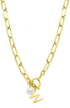 ADORNIA 14K GOLD PLATED INITIAL & PEARL PENDANT NECKLACE