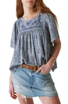 LUCKY BRAND EMBROIDERED SHORT SLEEVE TOP