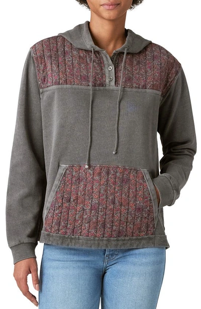 Lucky Brand Floral Blocked Henley Hoodie In Pink