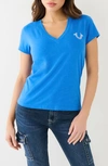 True Religion Brand Jeans Multi Logo V-neck T-shirt In Victoria Blue