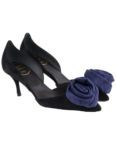 Roger Vivier Dorsay Sin Rose Leather Pump In Black