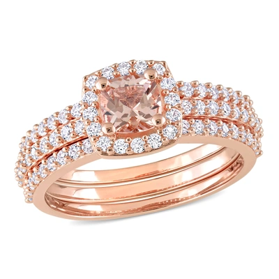 Mimi & Max 1 1/3ct Tgw Morganite Created White Sapphire Bridal Set In Pink Silver In Multi