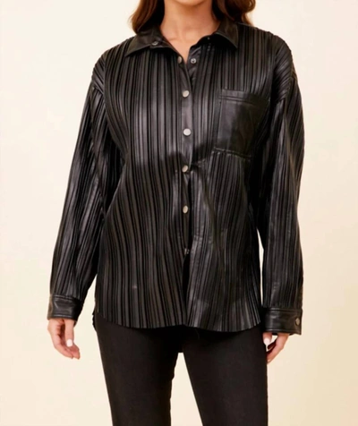 Vintage Havana Pleated Faux Leather Jacket In Black