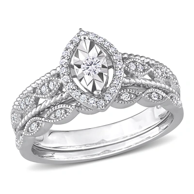 Mimi & Max 1/5ct Tdw Diamond Oval Halo Bridal Ring Set In Sterling Silver In White