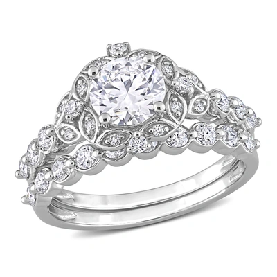 Mimi & Max 1 3/5ct Dew Created Moissanite Halo Bridal Ring Set In Sterling Silver In White