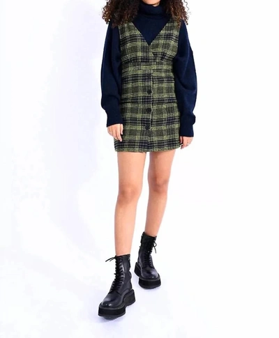 Molly Bracken Plaid Jumper Mini Dress In Green