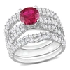 Mimi & Max 4 1/5ct Tgw Created Ruby Created White Sapphire Bridal Ring Set In Sterling Silver In Red