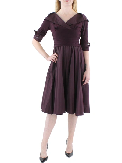 Jessica Howard Petites Womens Portrait Collar Ruched Midi Dress In Beige