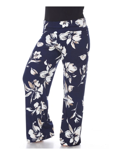White Mark Plus Size Flower Print Palazzo Pants In Blue