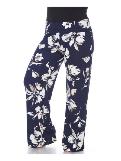 White Mark Plus Size Flower Print Palazzo Pants In Navy