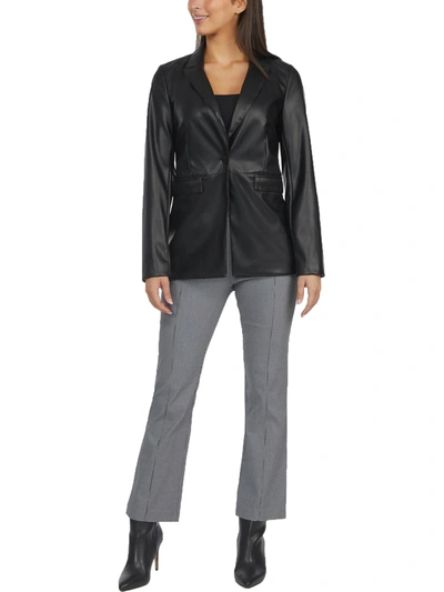 Laundry By Shelli Segal Womens Faux Leather Notch Collar One-button Blazer In Black