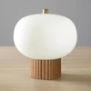 NOVA OF CALIFORNIA TAMBO ACCENT TABLE LAMP - NATURAL ASH WOOD FINISH, WEATHERED BRASS, WHITE LINEN SHADE