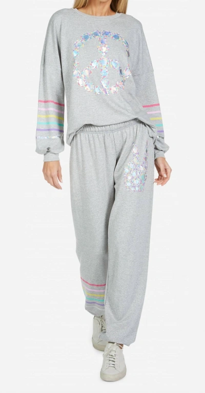 Lauren Moshi Tanzy Color Diamond Peace Sweatpants In Grey