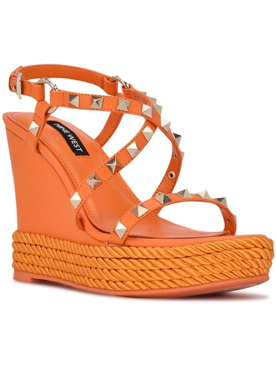 Nine West Harte 3 Womens Studded Slingback Platform Sandals In Orange