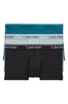 Calvin Klein 3-pack Low Rise Microfiber Stretch Trunks In Black/ Arona/ Teal