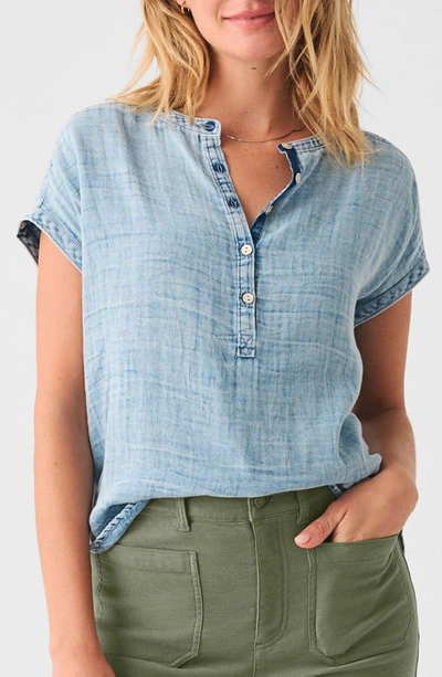 Faherty Dream Cotton Gauze Desmond Top In Light Indigo Wash