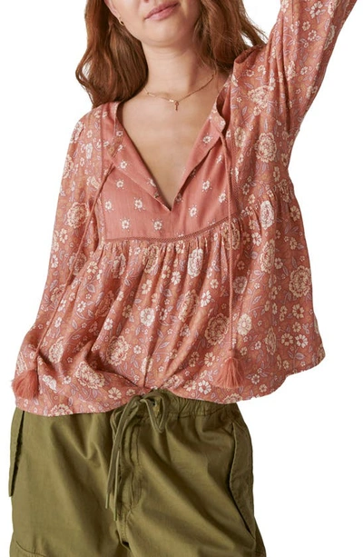 LUCKY BRAND LUCKY BRAND FLORAL PRINT LONG SLEEVE PEASANT BLOUSE