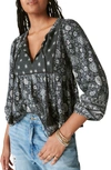 LUCKY BRAND FLORAL PRINT LONG SLEEVE PEASANT BLOUSE
