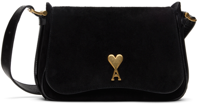 Ami Alexandre Mattiussi Ami De Coeur Suede Shoulder Bag In Black