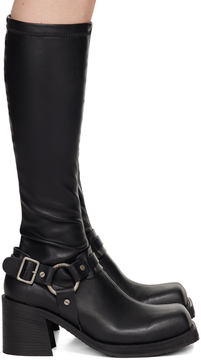 ACNE STUDIOS BLACK PULL-ON BUCKLE BOOTS