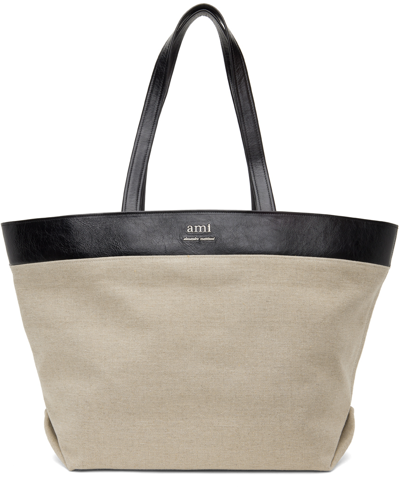 Ami Alexandre Mattiussi Logo-plaque Panelled Tote Bag In Natural