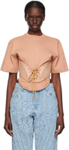Mugler Cotton Jersey Corset T-shirt In B299 Tan/tan