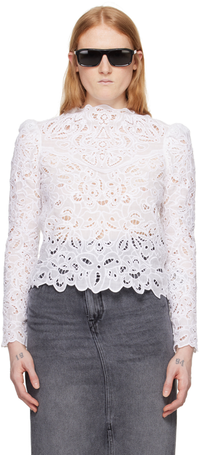 Isabel Marant Delphi Mock-neck Long-sleeve Crop Lace Top In White