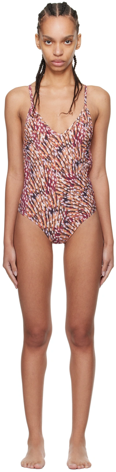Isabel Marant Étoile Beige & Pink Swan One-piece Swimsuit In 40ry Raspberry