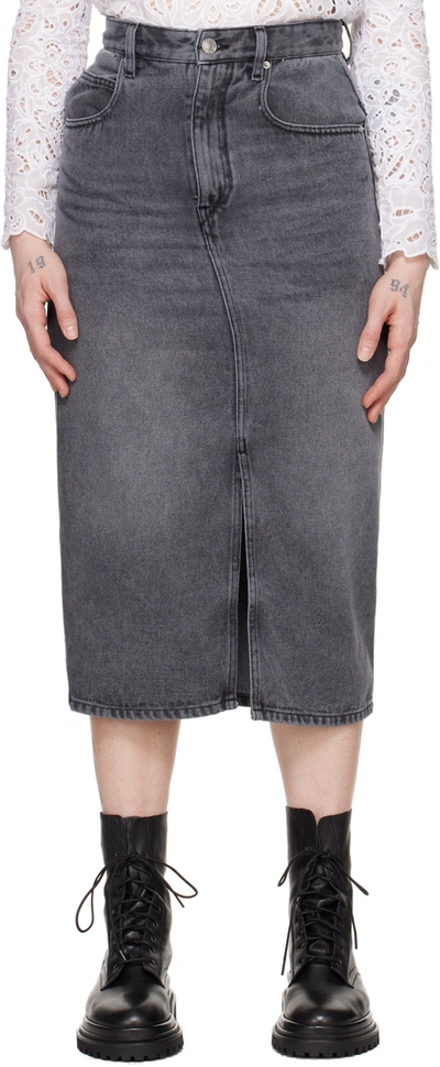ISABEL MARANT GRAY TILAURIA DENIM MIDI SKIRT