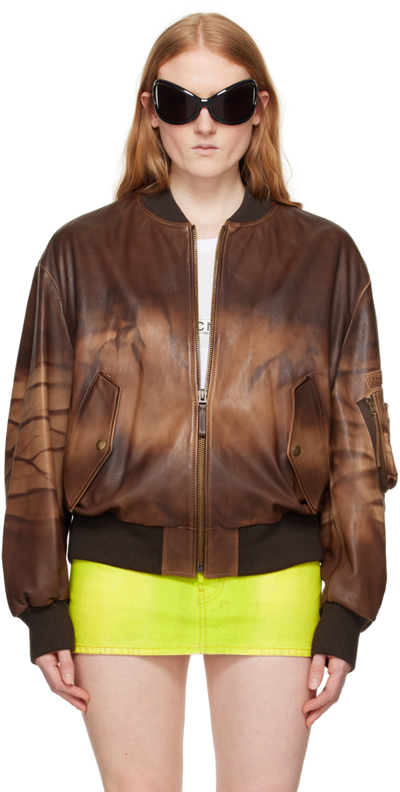Acne Studios Lastro Leather Bomber Jacket In Brown