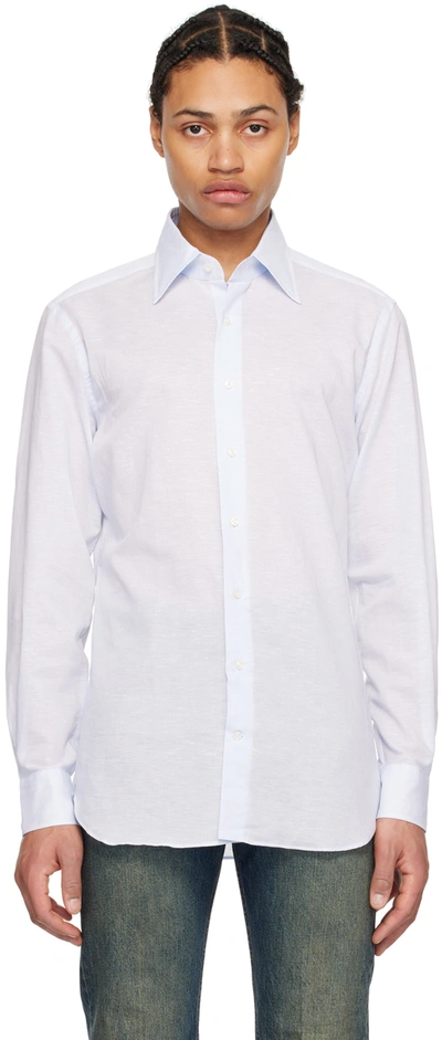 Husbands Blue Spread Collar Shirt In Light Blue