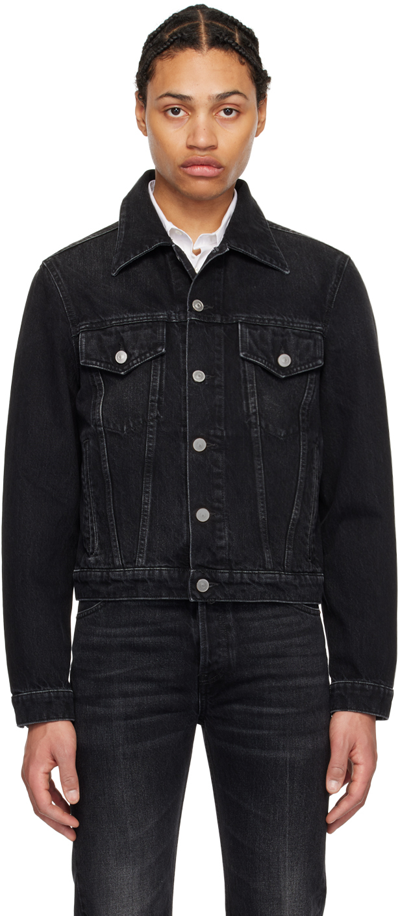 Husbands Black Trucker Denim Jacket In Washed Black