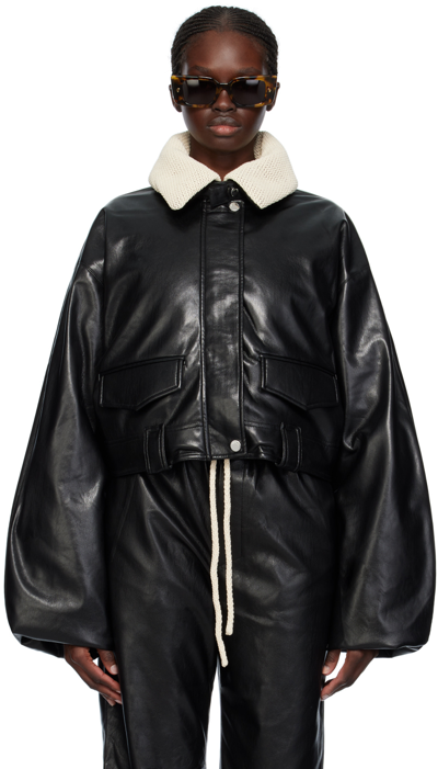 Nanushka Black Hollie Vegan Leather Down Bomber Jacket In Black/creme