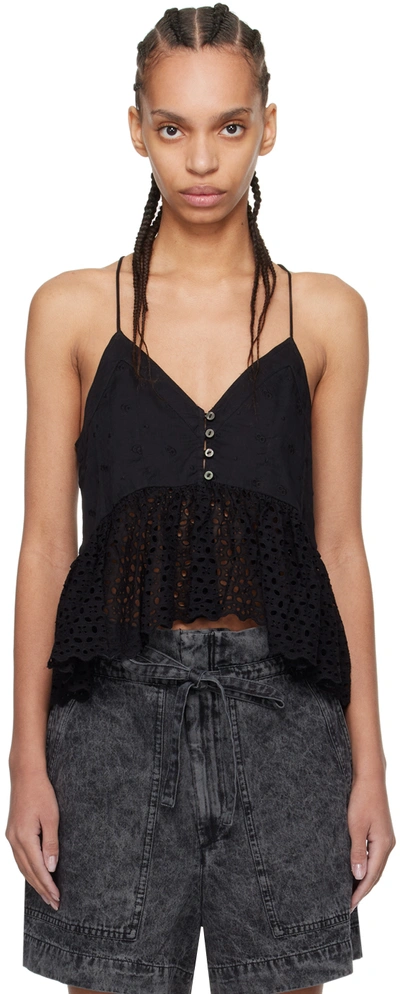 Isabel Marant Étoile Sogane Eyelet Spaghetti Strap Cami Top In Black