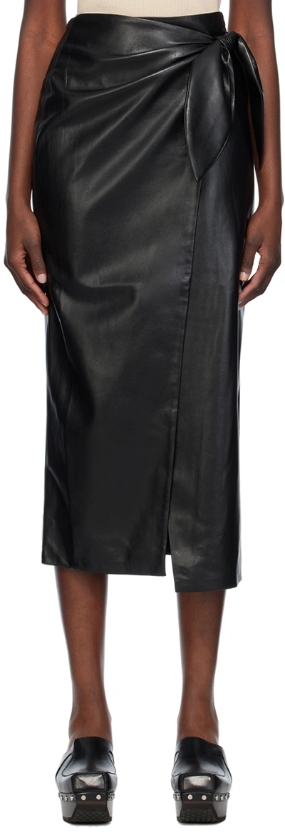 Nanushka Black Carola Vegan Leather Midi Skirt