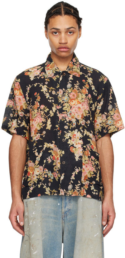 Our Legacy Elder Shirt Shortsleeve In Black Floral Tapestry Print