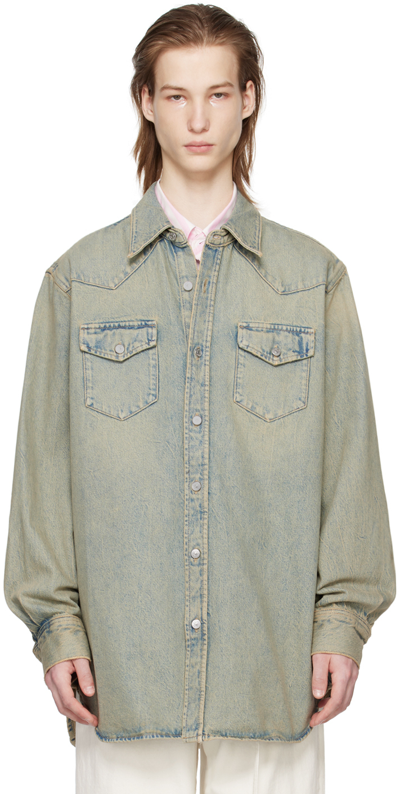 Acne Studios Blue Oversized Denim Shirt In Buf Blue/beige