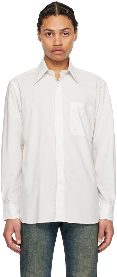 Husbands White & Grey Wide Collar Shirt In White Grey Stripe