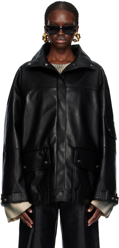 Nanushka Silva Panelled Faux-leather Jacket In Black