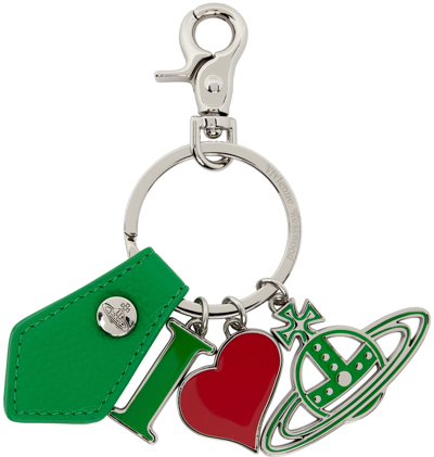 Vivienne Westwood Silver & Green I Love Orb Keychain In M401 Bright Green