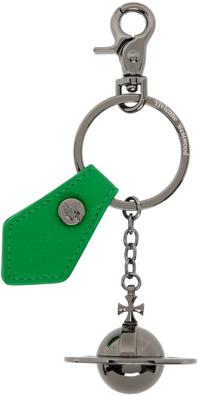 Vivienne Westwood Gunmetal & Green 3d Orb Keychain In M403 Green